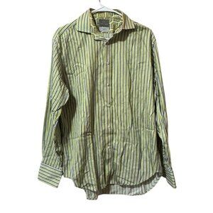 Thomas‎ Dean Shirt Men Size Medium Cotton Stripe Long Sleeve Collared Green City